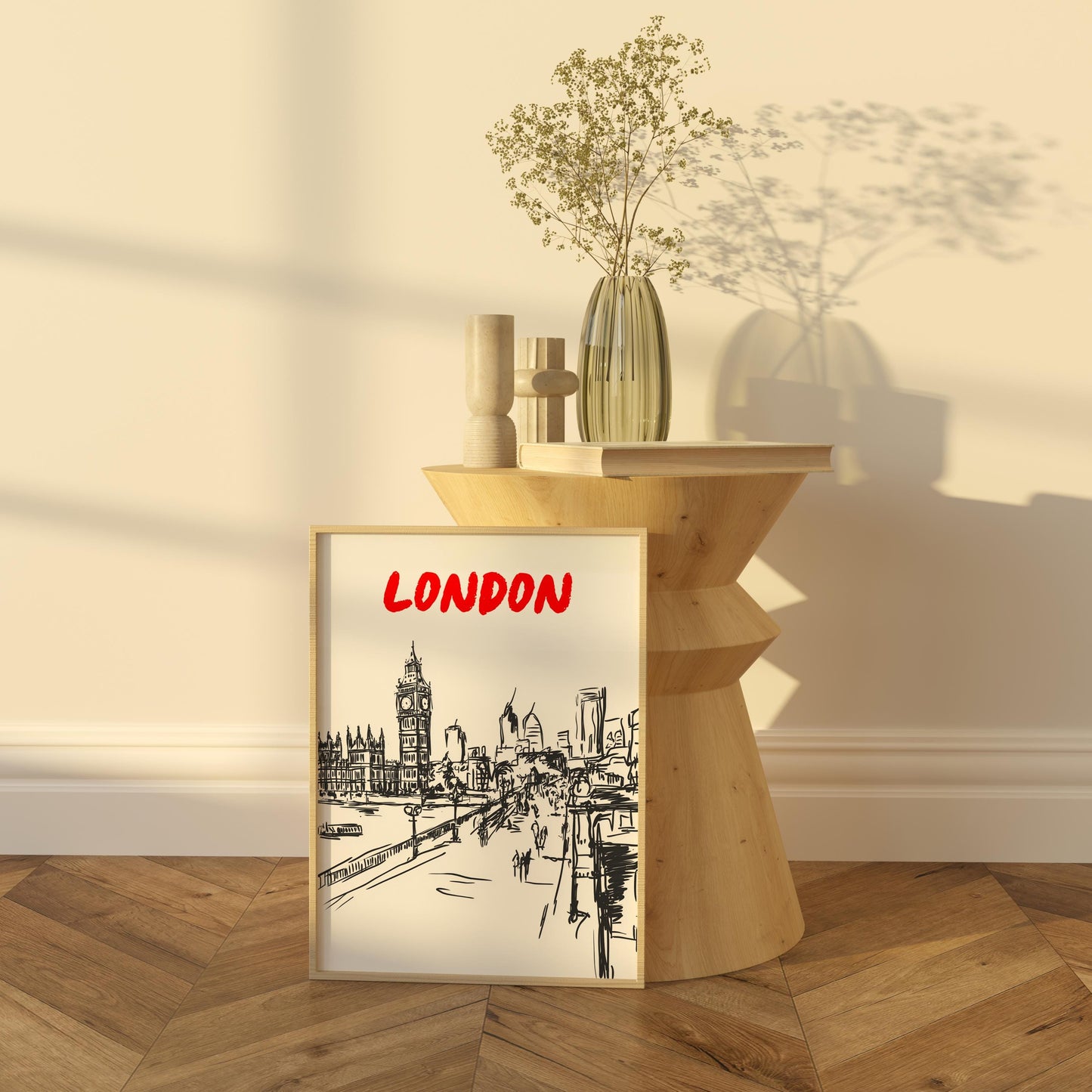 London Skyline Print | Black & White London Cityscape Art | Big Ben Thames River Sketch | Minimalist London Poster | UK Travel Decor