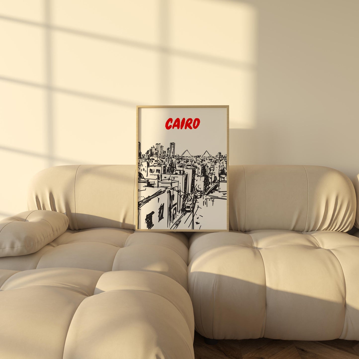 Cairo Skyline Print | Black and White Egypt Cityscape Poster | Pyramids & Cairo City Sketch | Modern Travel Wall Art | Minimalist Cairo Art