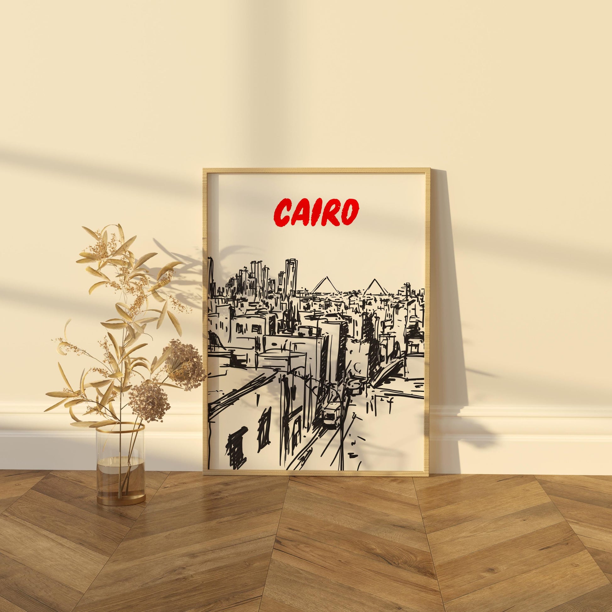 Cairo Skyline Print | Black and White Egypt Cityscape Poster | Pyramids & Cairo City Sketch | Modern Travel Wall Art | Minimalist Cairo Art