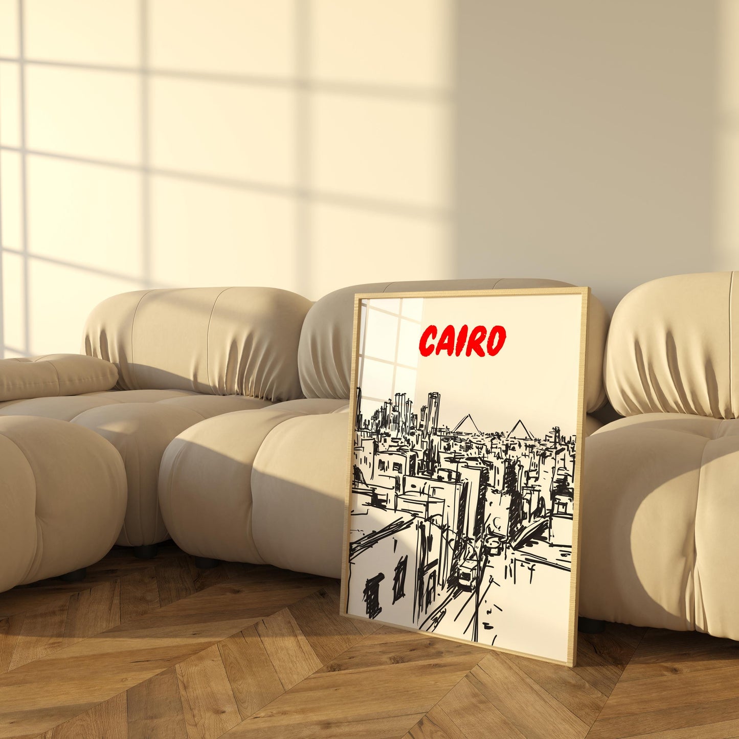 Cairo Skyline Print | Black and White Egypt Cityscape Poster | Pyramids & Cairo City Sketch | Modern Travel Wall Art | Minimalist Cairo Art