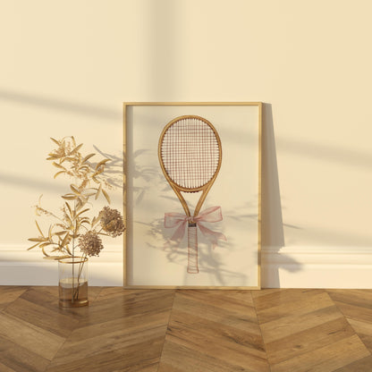 Vintage Tennis Racket Print | Feminine Sports Wall Art | Coquette Aesthetic Tennis Decor | Soft Girl Digital Download | Instant Print