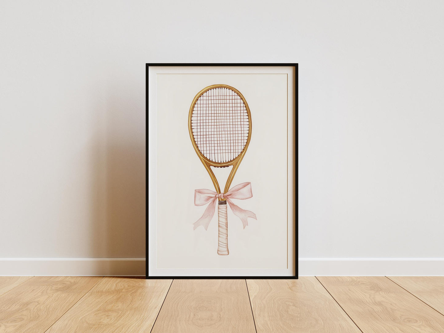 Vintage Tennis Racket Bow Print | Feminine Sports Decor | Watercolor Tennis Poster for Girls' Room & Country Club Aesthetic Racquet