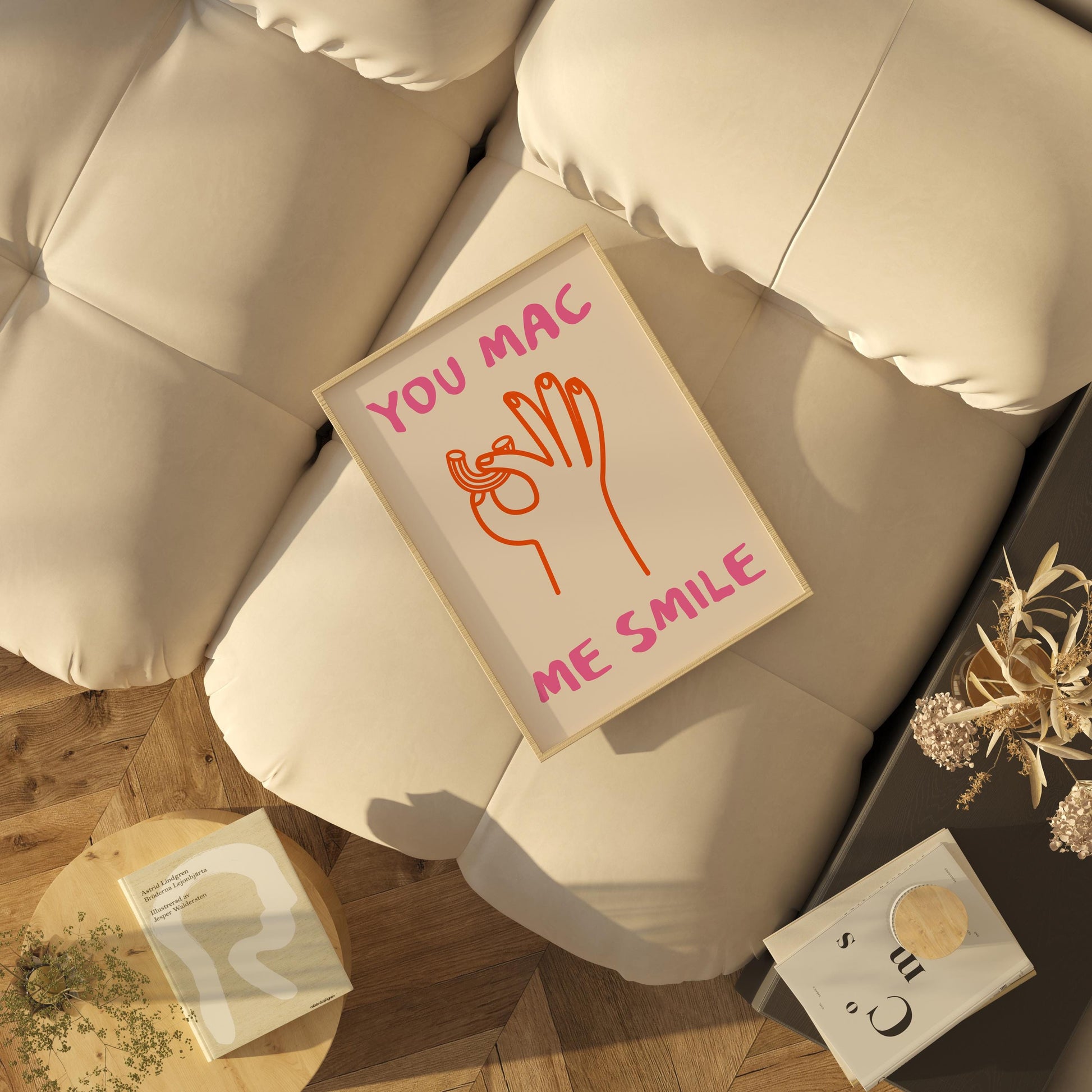 You Mac Me Smile | Funny Mac and Cheese Wall Art | Cute Foodie Print | Playful Kitchen Decor | Pasta Lover Digital Download