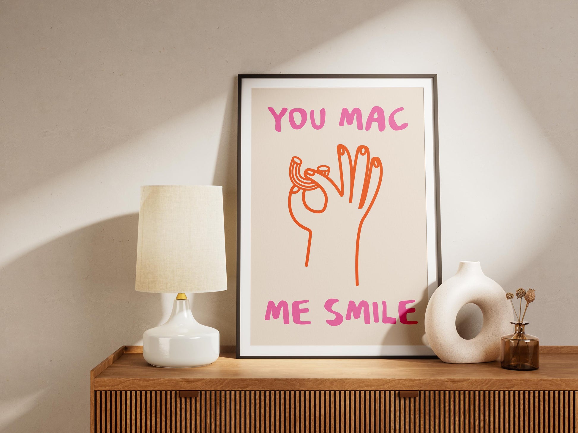 You Mac Me Smile | Funny Mac and Cheese Wall Art | Cute Foodie Print | Playful Kitchen Decor | Pasta Lover Digital Download