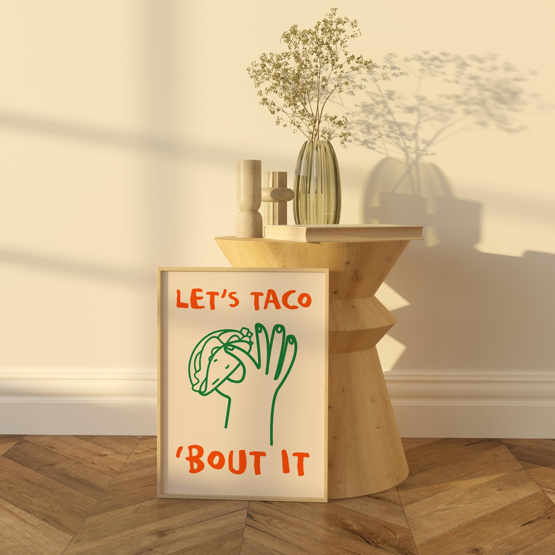Let’s Taco ‘Bout It Print | Funny Taco Wall Art | Quirky Kitchen Decor for Foodies & Mexican Food Lovers