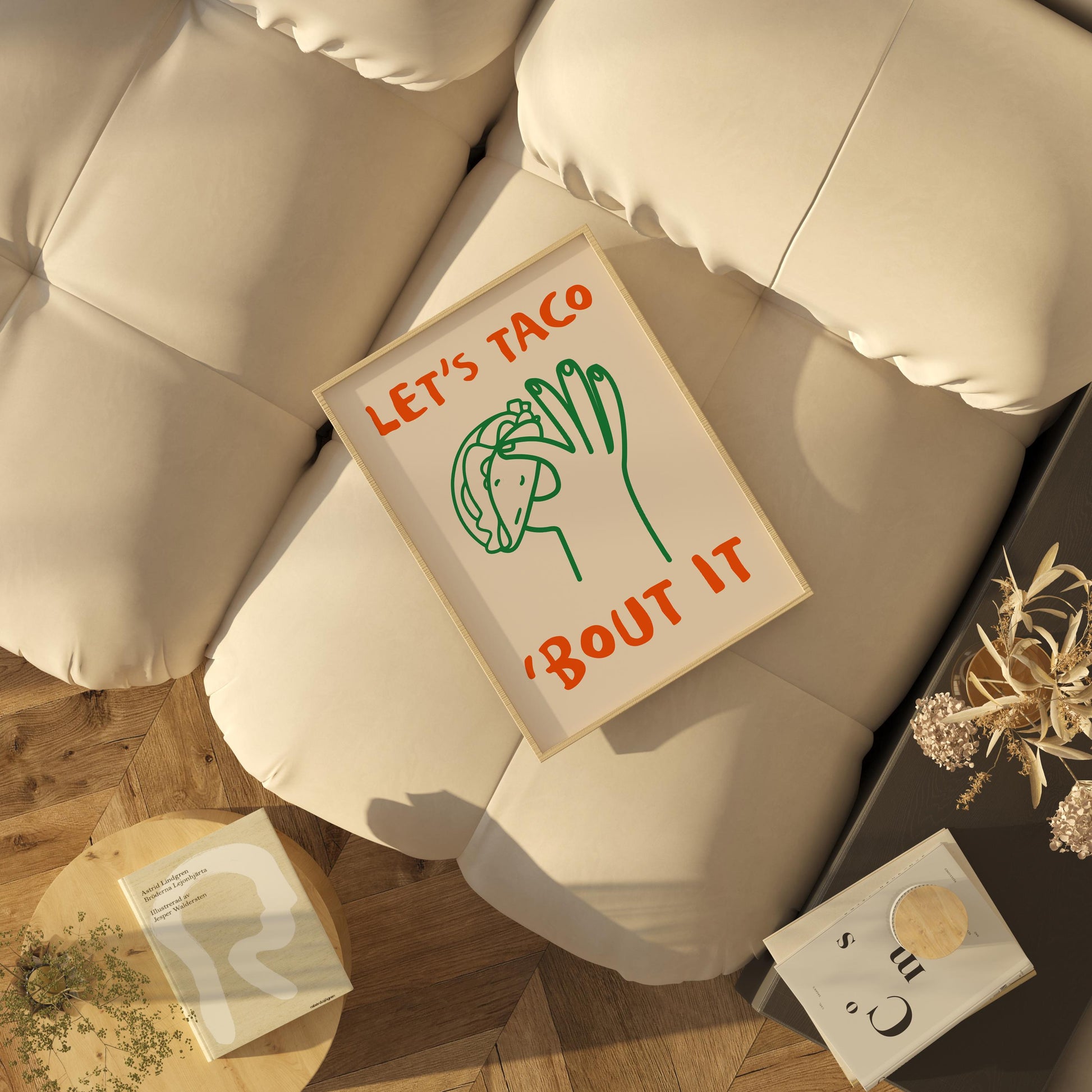 Let’s Taco ‘Bout It Print | Funny Taco Wall Art | Quirky Kitchen Decor for Foodies & Mexican Food Lovers