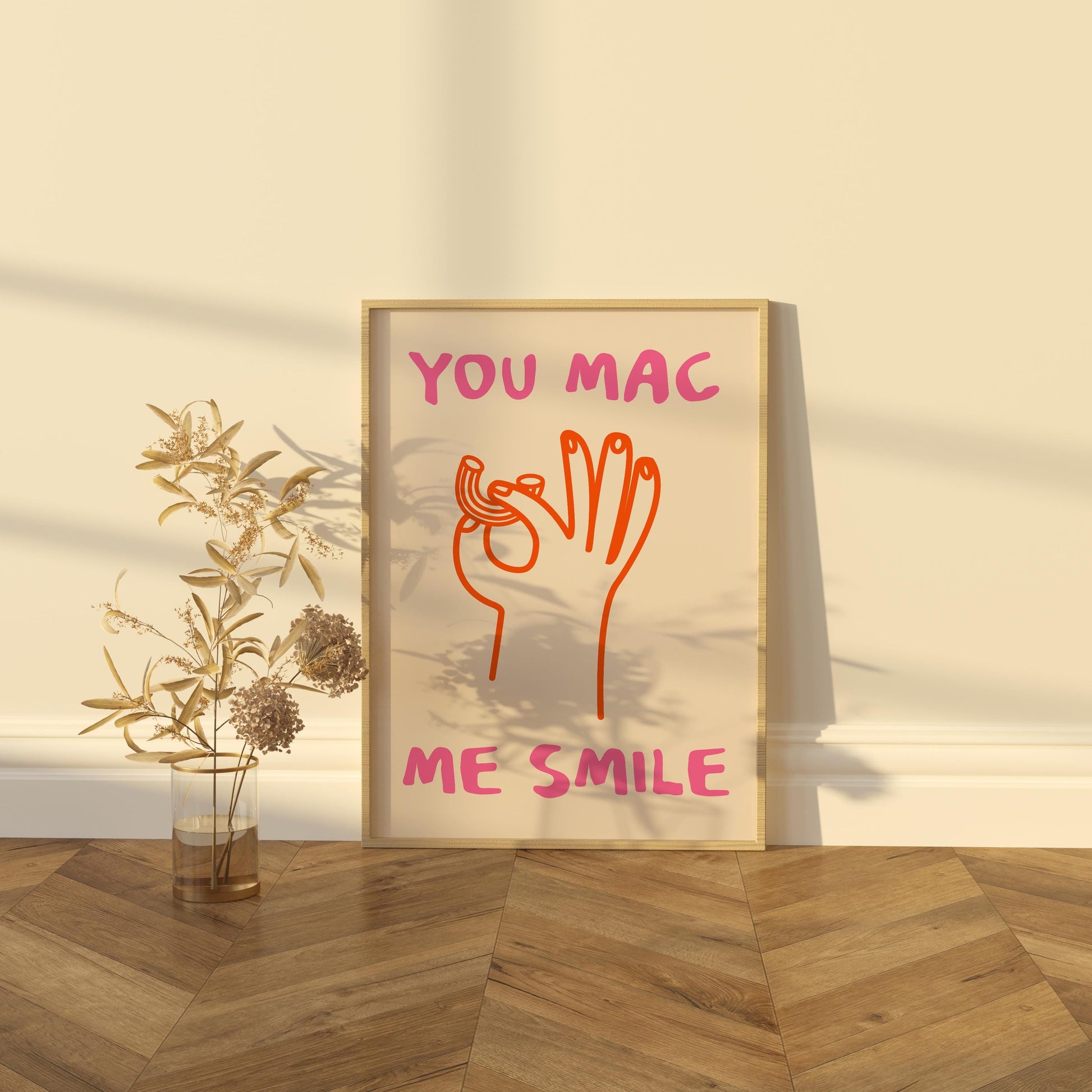 You Mac Me Smile Print | Funny Mac & Cheese Wall Art | Quirky Kitchen Decor for Food Lovers