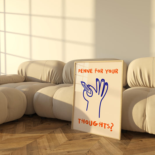 Penne for Your Thoughts? Print | Funny Pasta Wall Art | Quirky Kitchen Decor for Italian Food Lovers & Chefs