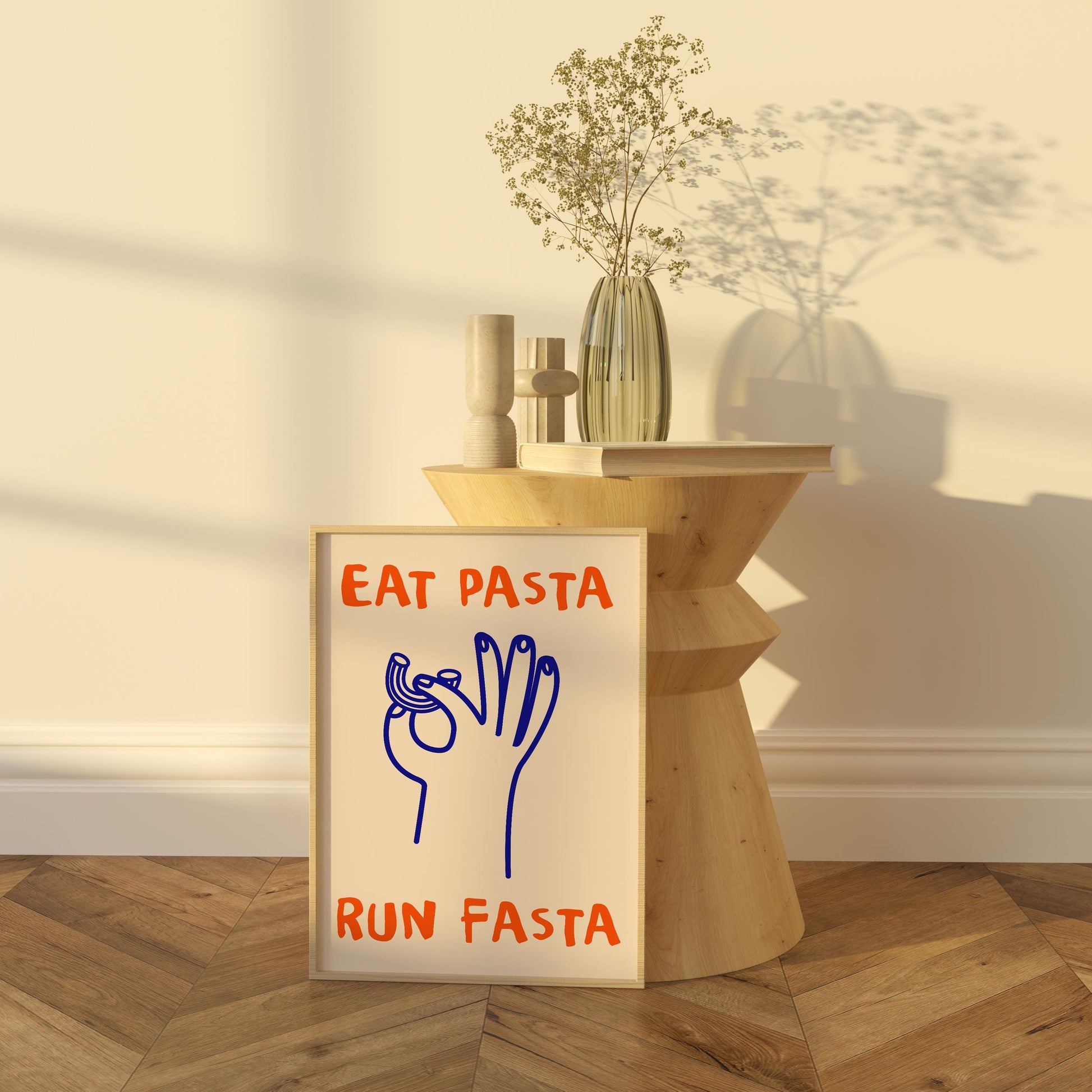 Eat Pasta Run Fasta Print | Funny Runner’s Wall Art | Quirky Kitchen & Fitness Decor