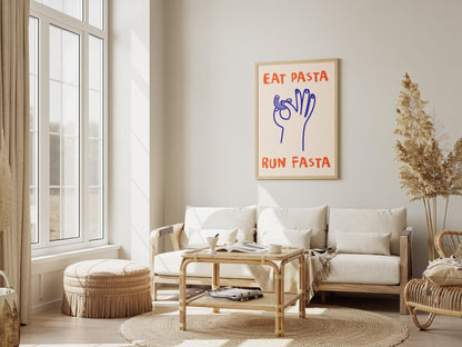 Eat Pasta Run Fasta Print | Funny Runner’s Wall Art | Quirky Kitchen & Fitness Decor