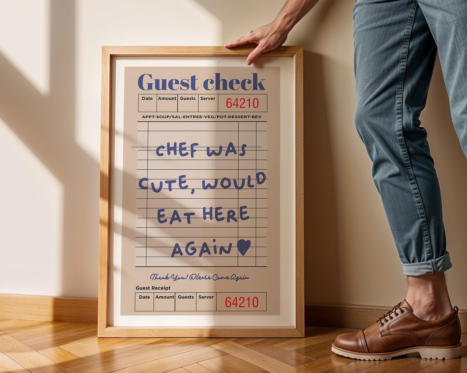 Guest Check Print, Trendy Wall Art, Chef Was Cute Would Eat Here Again, Modern Kitchen Wall Art, Dining Room Poster