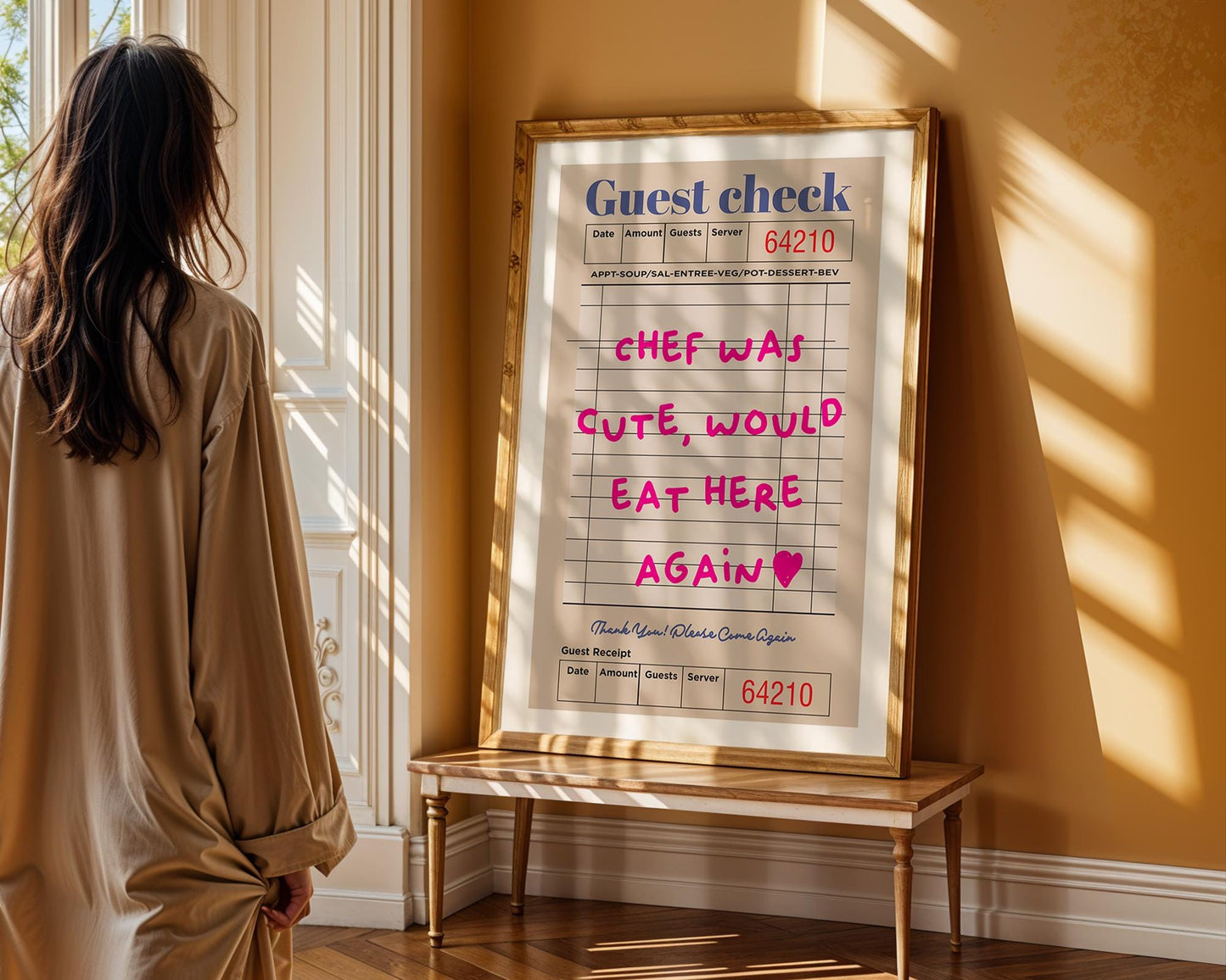 Guest Check Print, Trendy Wall Art, Chef Was Cute Would Eat Here Again, Modern Kitchen Wall Art, Dining Room Poster