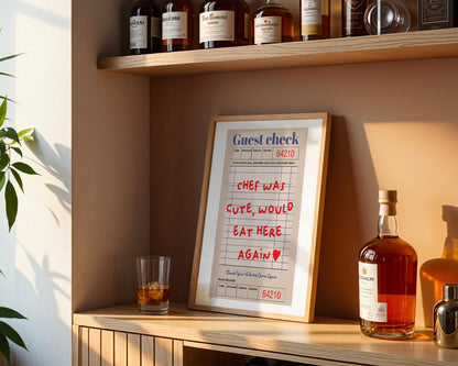 Guest Check Print, Trendy Wall Art, Chef Was Cute Would Eat Here Again, Modern Kitchen Wall Art, Dining Room Poster