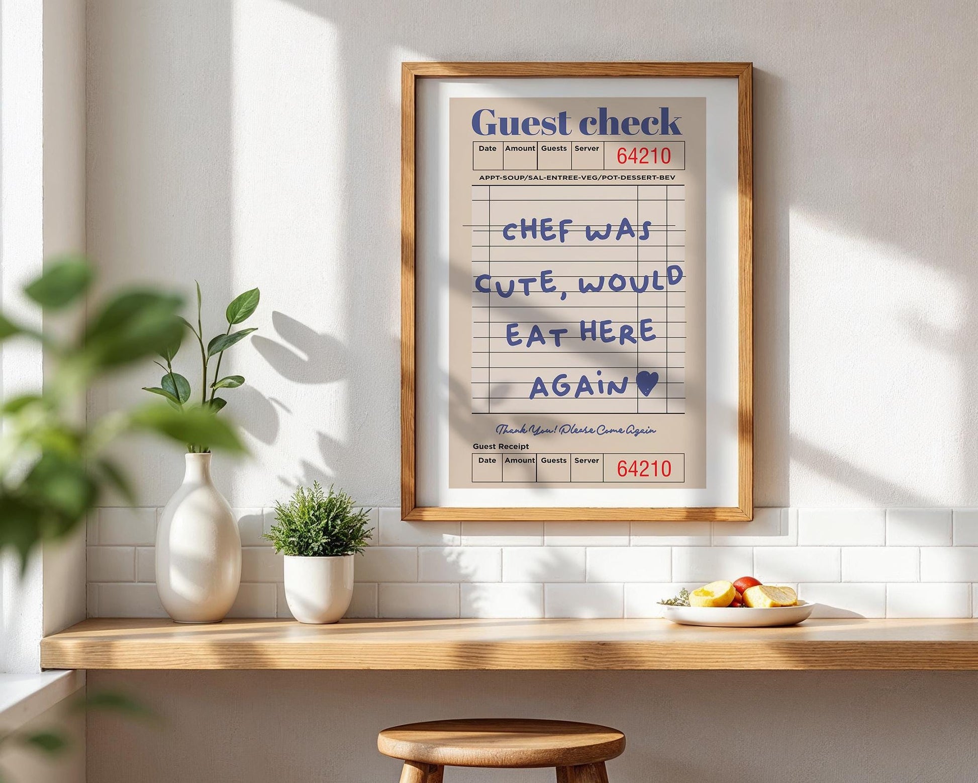 Guest Check Print, Trendy Wall Art, Chef Was Cute Would Eat Here Again, Modern Kitchen Wall Art, Dining Room Poster