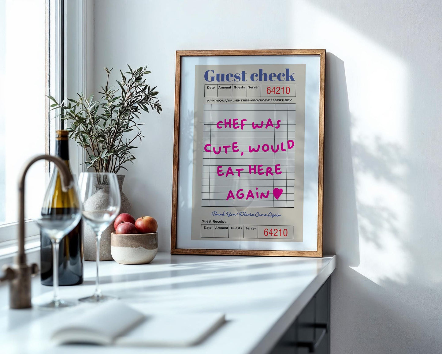 Guest Check Print, Trendy Wall Art, Chef Was Cute Would Eat Here Again, Modern Kitchen Wall Art, Dining Room Poster