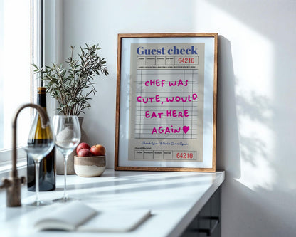 Guest Check Print, Trendy Wall Art, Chef Was Cute Would Eat Here Again, Modern Kitchen Wall Art, Dining Room Poster