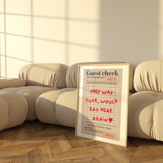 Guest Check Print, Trendy Wall Art, Chef Was Cute Would Eat Here Again, Modern Kitchen Wall Art, Dining Room Poster