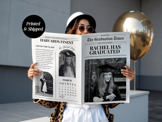 Custom Printed And Shipped Graduation Newspaper, Invitations Newspaper Birthday, Baby Announcement Large Newspaper Editable