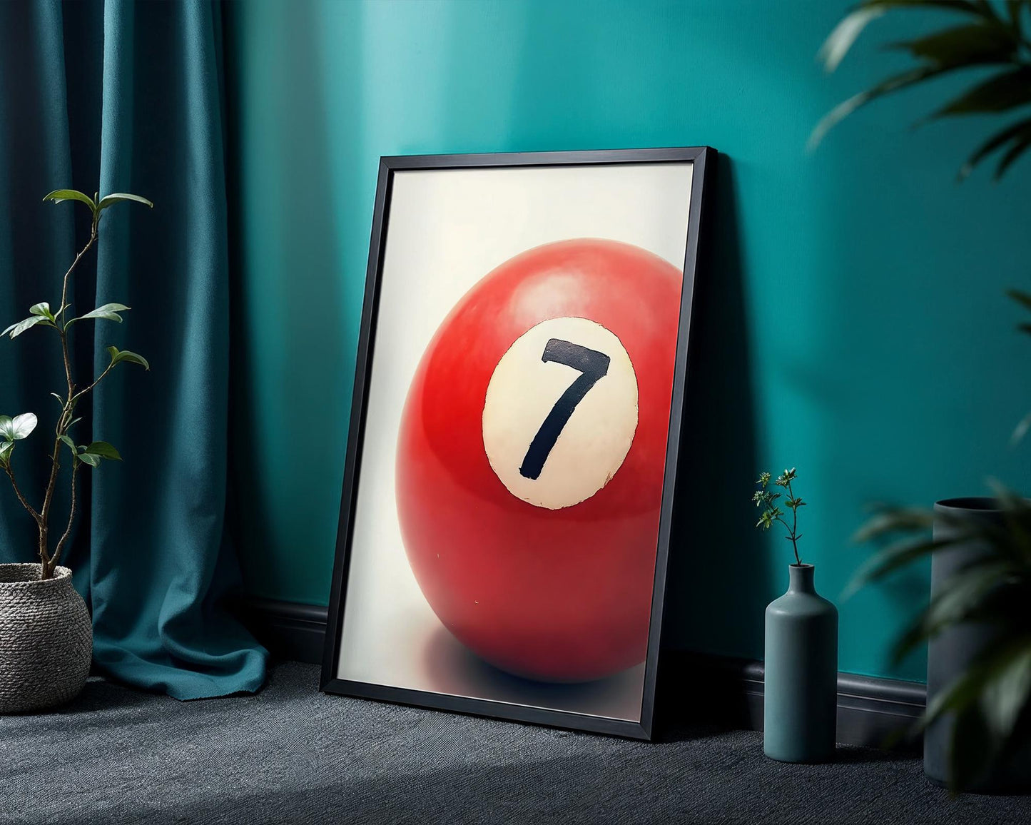 Lucky Number 7 Ball Wall Art, Boho Minimalist Prints, Modern Retro Art, Digital Download for Home Decor