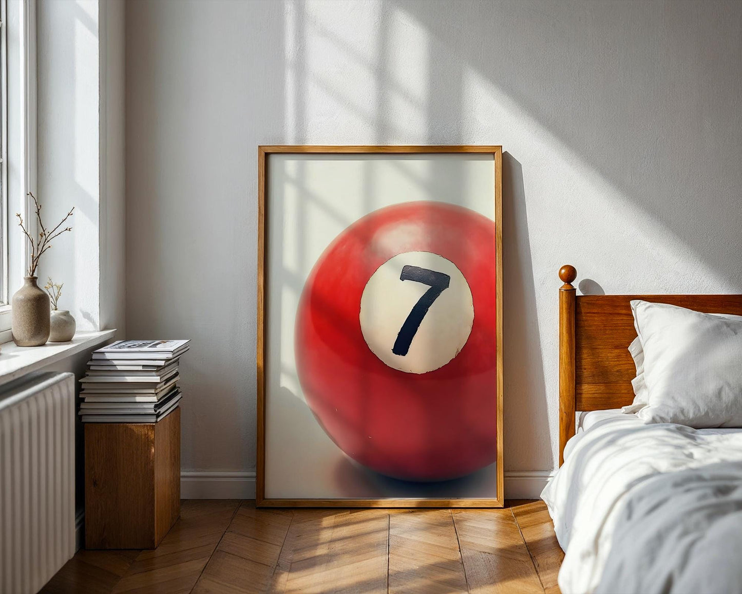 Lucky Number 7 Ball Wall Art, Boho Minimalist Prints, Modern Retro Art, Digital Download for Home Decor