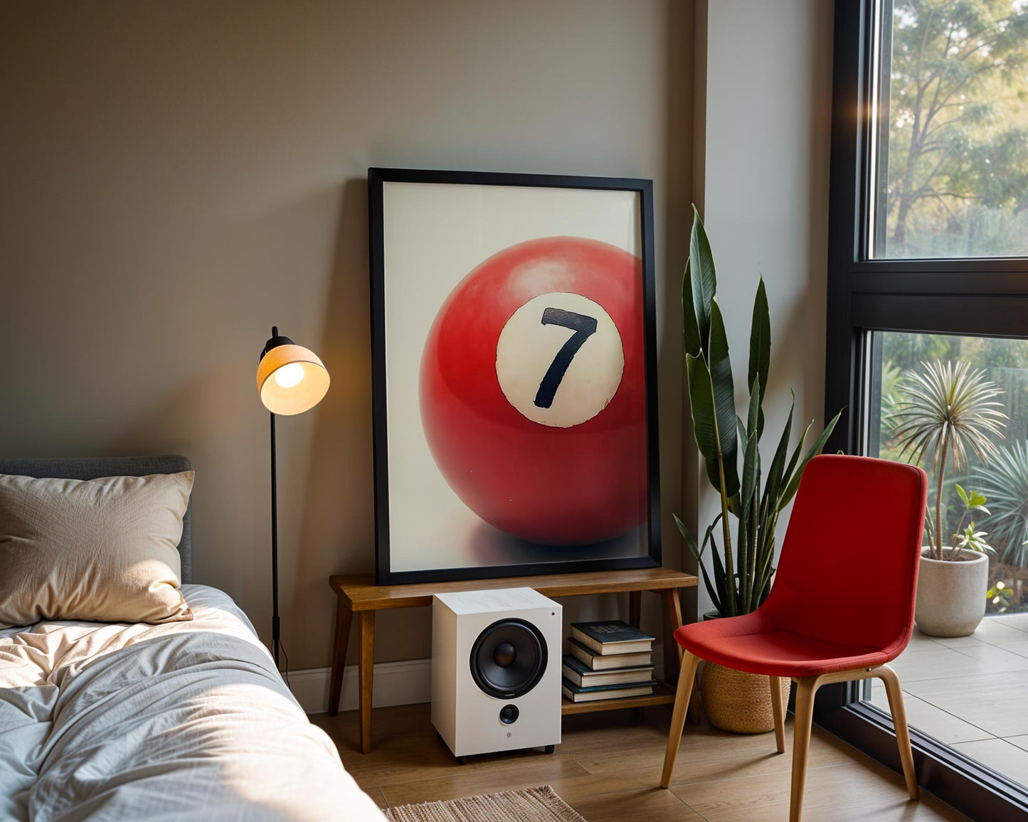 Lucky Number 7 Ball Wall Art, Boho Minimalist Prints, Modern Retro Art, Digital Download for Home Decor