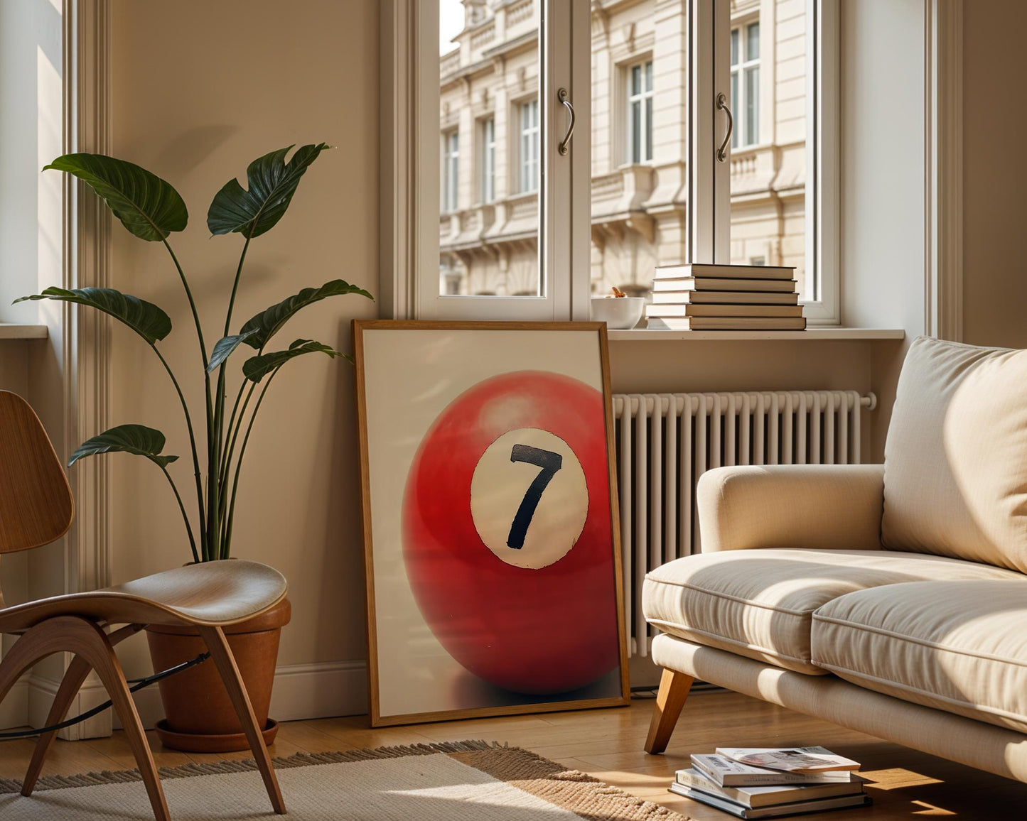 Lucky Number 7 Ball Wall Art, Boho Minimalist Prints, Modern Retro Art, Digital Download for Home Decor