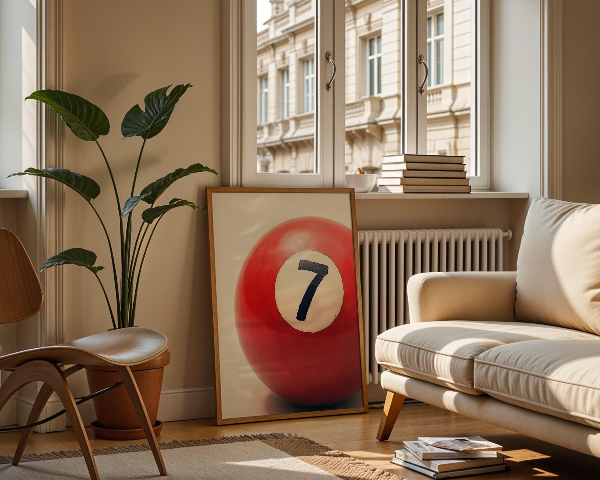Lucky Number 7 Ball Wall Art, Boho Minimalist Prints, Modern Retro Art, Digital Download for Home Decor