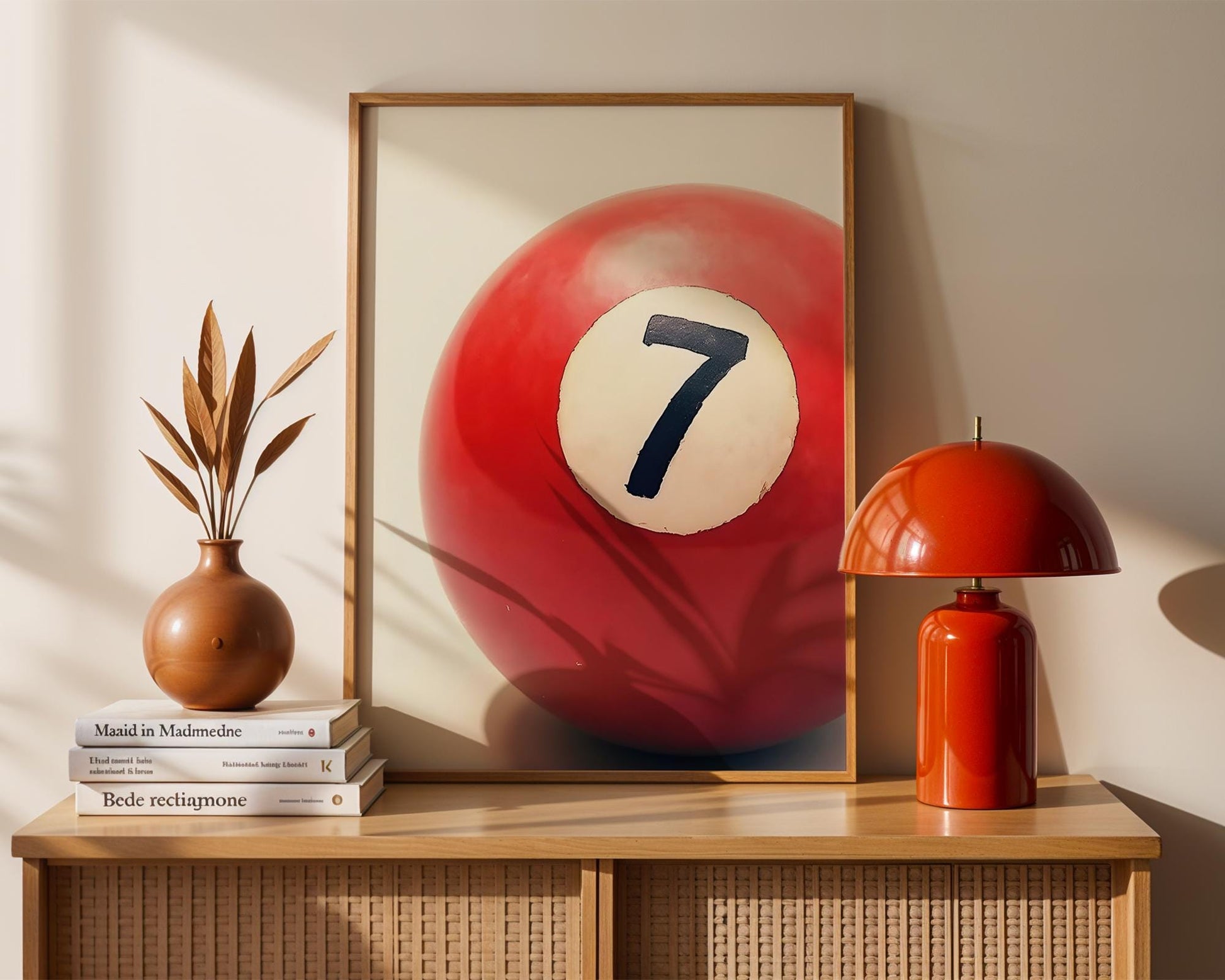Lucky Number 7 Ball Wall Art, Boho Minimalist Prints, Modern Retro Art, Digital Download for Home Decor