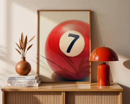 Lucky Number 7 Ball Wall Art, Boho Minimalist Prints, Modern Retro Art, Digital Download for Home Decor