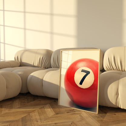 Lucky Number 7 Ball Wall Art, Boho Minimalist Prints, Modern Retro Art, Digital Download for Home Decor