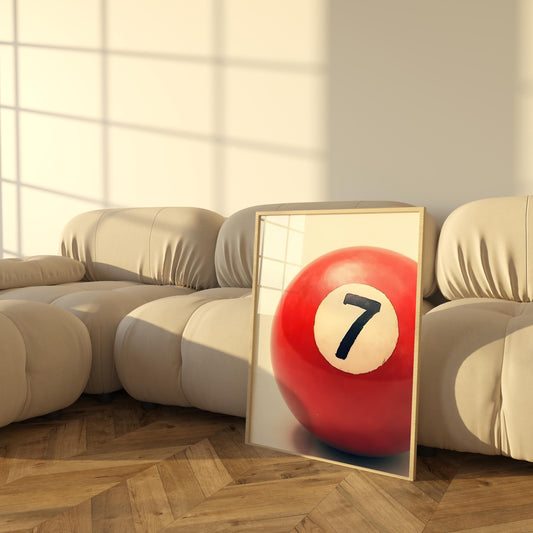 Lucky Number 7 Ball Wall Art, Boho Minimalist Prints, Modern Retro Art, Digital Download for Home Decor