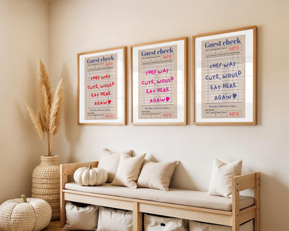 Guest Check Print, Trendy Wall Art, Chef Was Cute Would Eat Here Again, Modern Kitchen Wall Art, Dining Room Poster