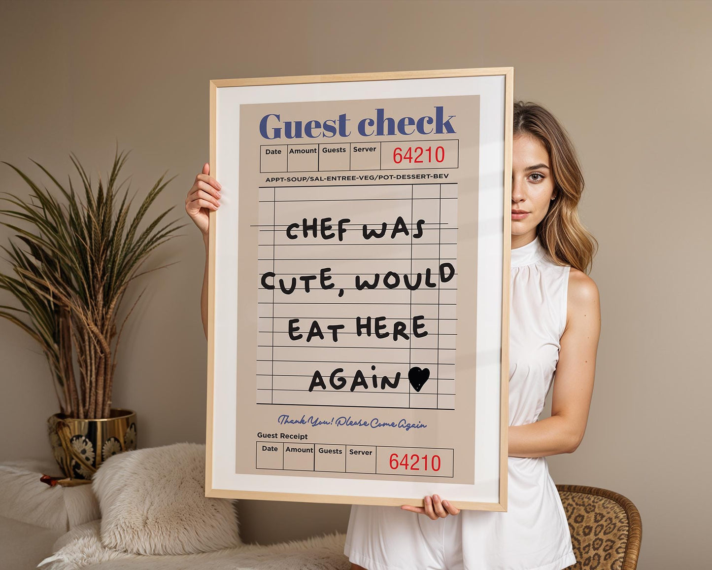 Guest Check Print, Trendy Wall Art, Chef Was Cute Would Eat Here Again, Modern Kitchen Wall Art, Dining Room Poster