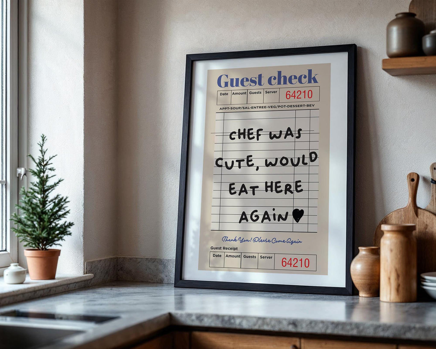 Guest Check Print, Trendy Wall Art, Chef Was Cute Would Eat Here Again, Modern Kitchen Wall Art, Dining Room Poster