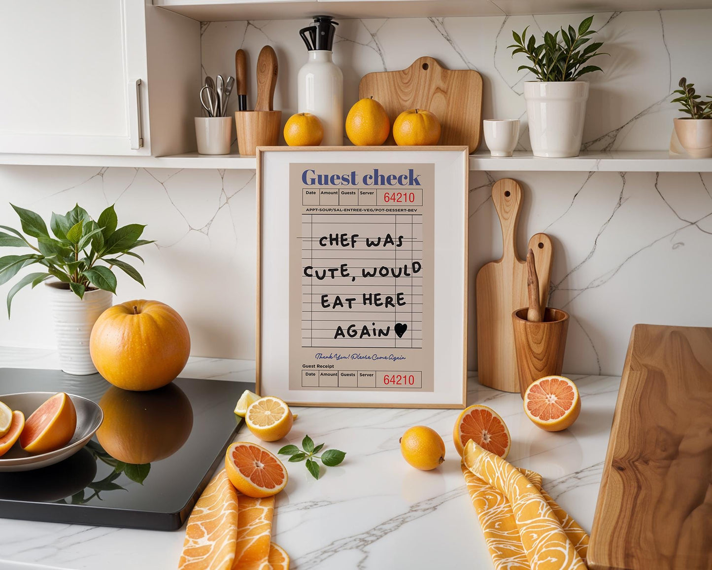 Guest Check Print, Trendy Wall Art, Chef Was Cute Would Eat Here Again, Modern Kitchen Wall Art, Dining Room Poster