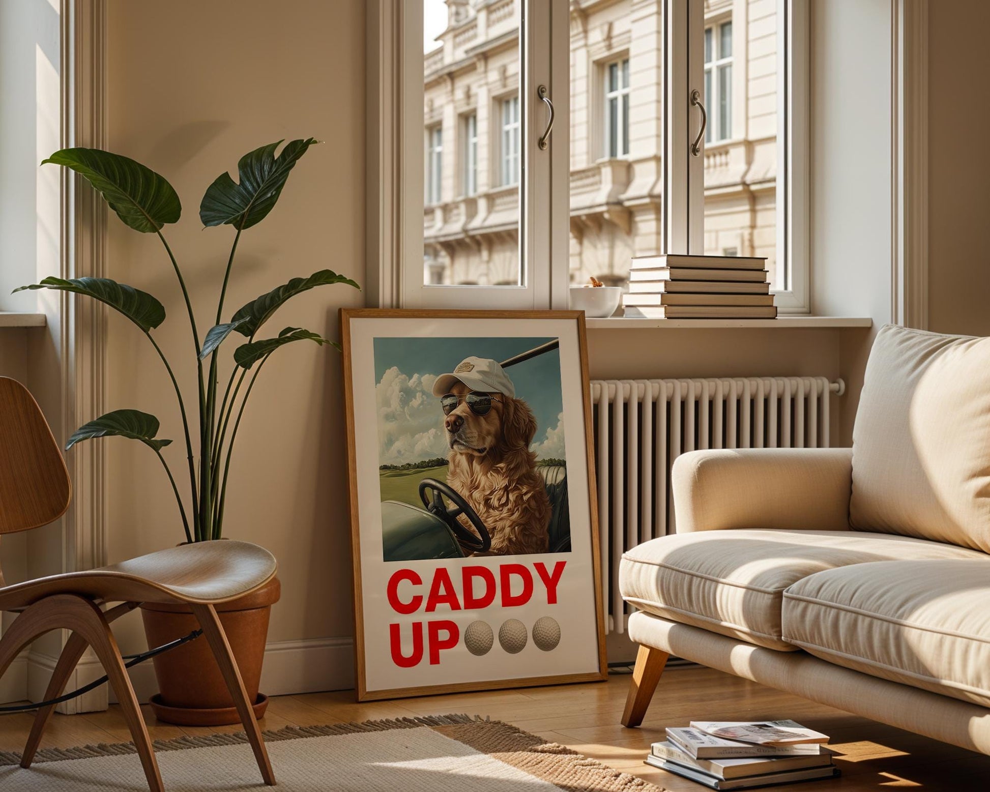 Golden Retriever Golf Art, Printable Dog Wall Decor, Golf Lover Gift, Nursery Art, Funny Golfing Print