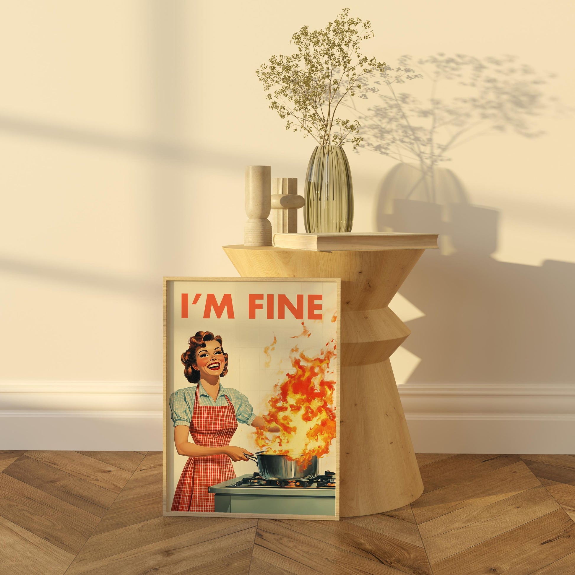 Retro Kitchen Print, Funny 50s Poster, Vintage Cooking Art, Humorous Kitchen Decor, Retro Wall Art Gift Ideas, “I’m Fine” Print