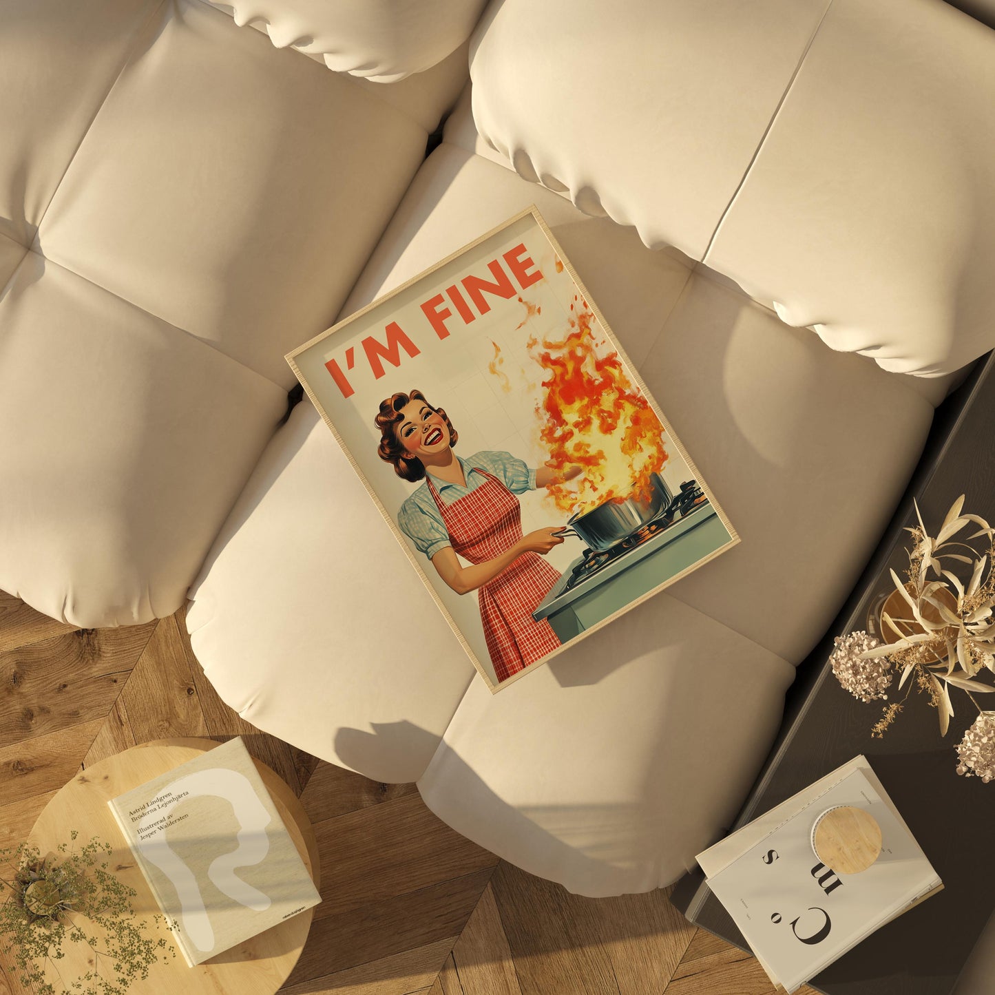 Retro Kitchen Print, Funny 50s Poster, Vintage Cooking Art, Humorous Kitchen Decor, Retro Wall Art Gift Ideas, “I’m Fine” Print