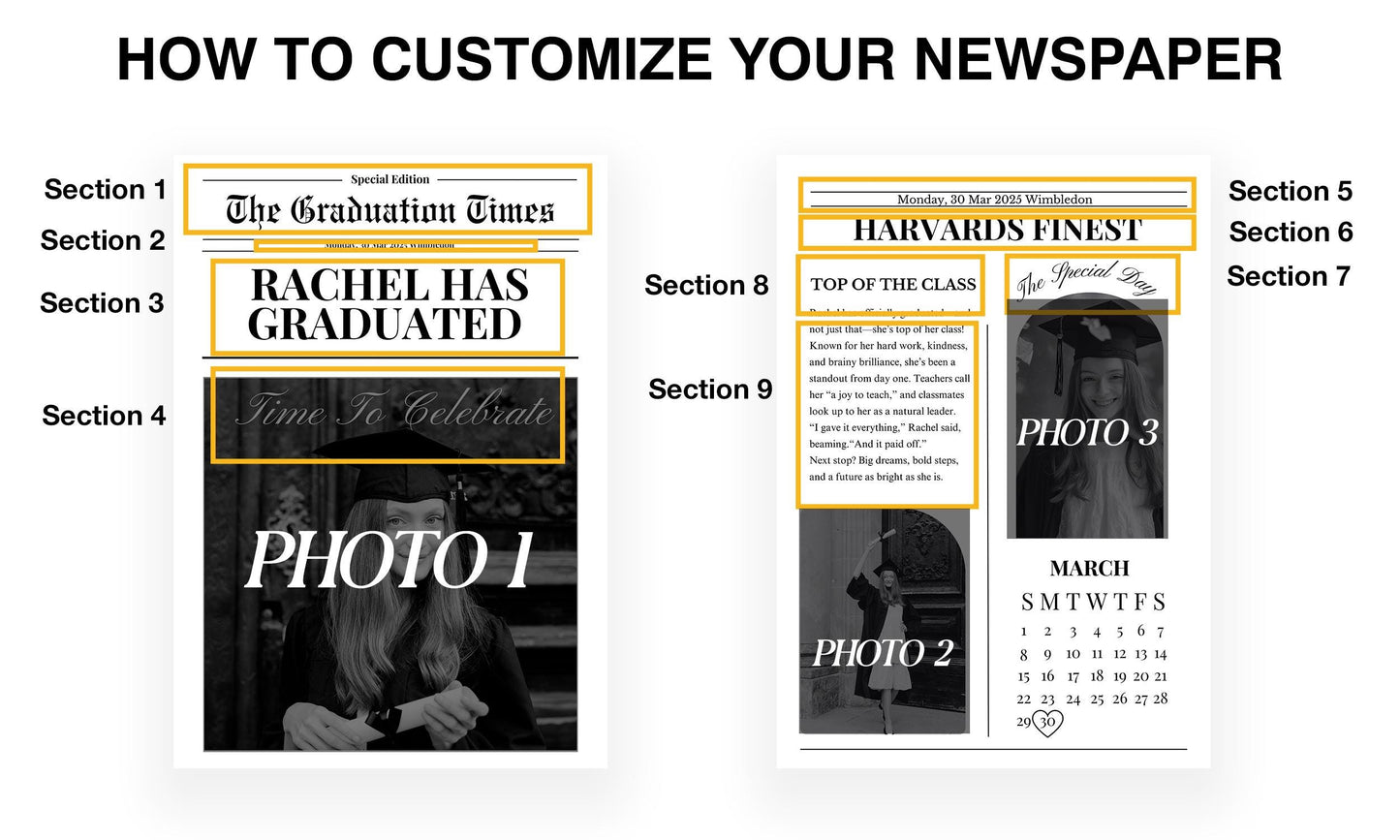 Custom Printed And Shipped Graduation Newspaper, Invitations Newspaper Birthday, Baby Announcement Large Newspaper Editable