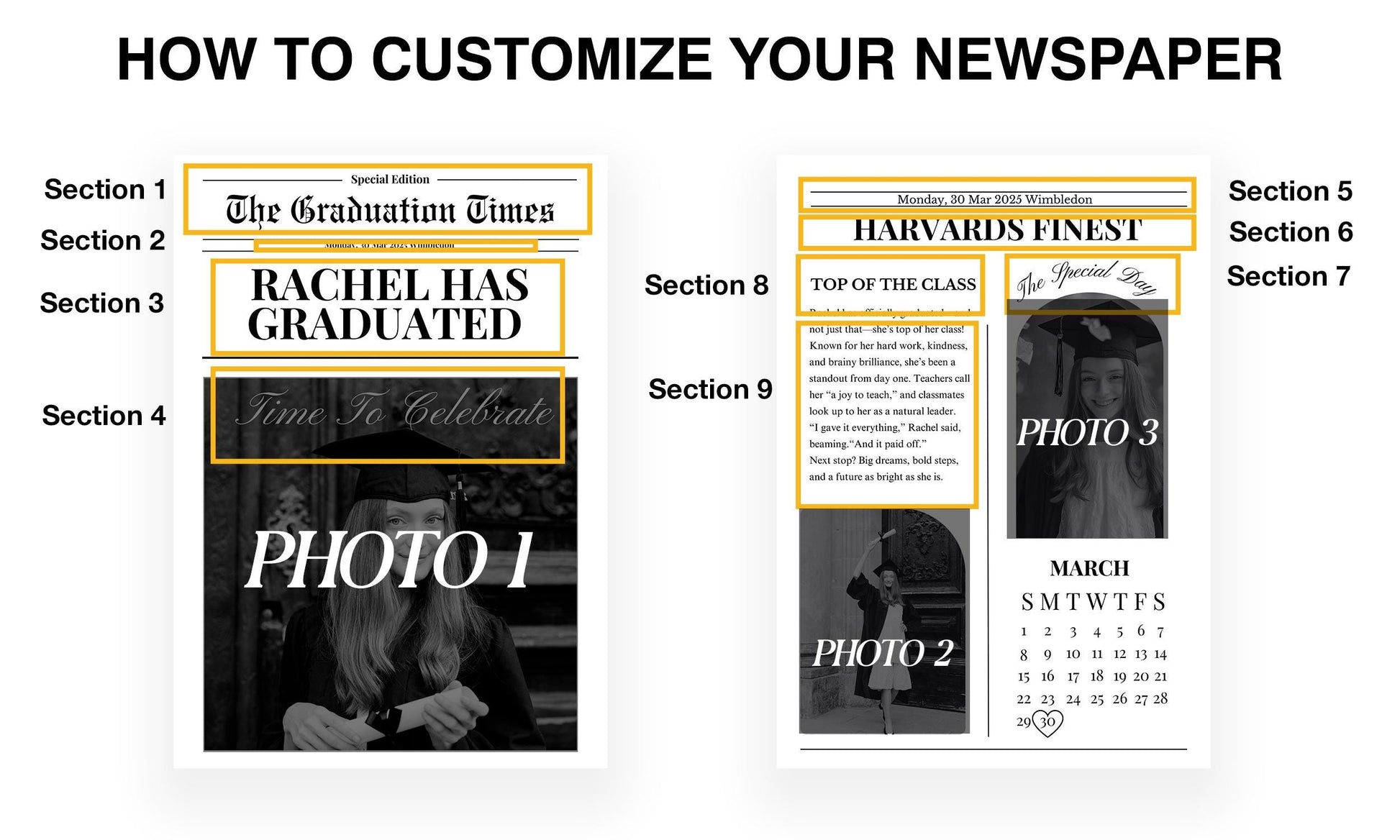 Custom Printed And Shipped Graduation Newspaper, Invitations Newspaper Birthday, Baby Announcement Large Newspaper Editable