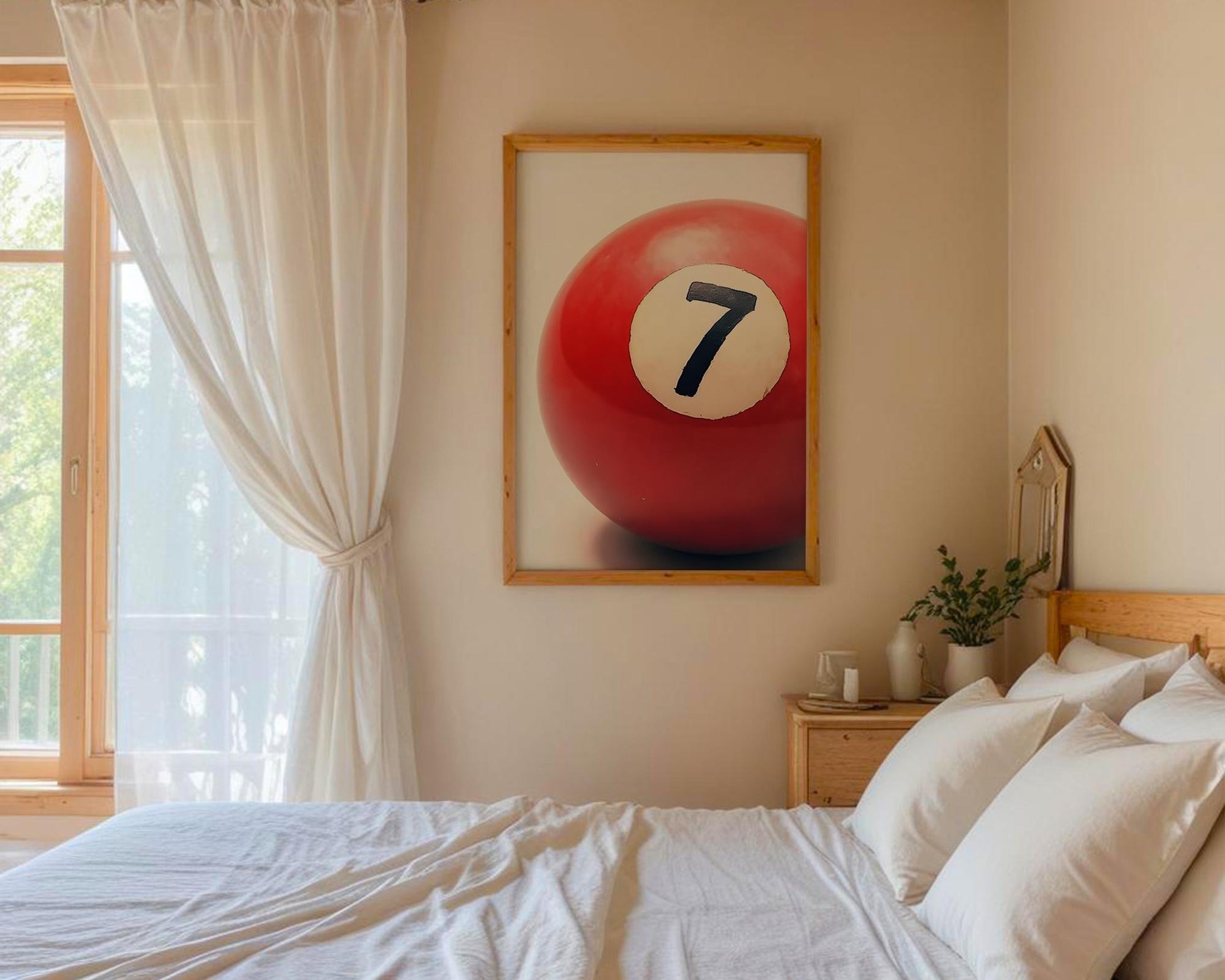 Lucky Number 7 Ball Wall Art, Boho Minimalist Prints, Modern Retro Art, Digital Download for Home Decor