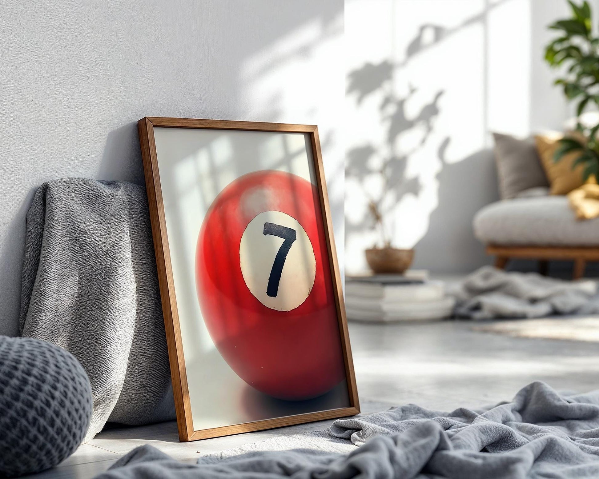 Lucky Number 7 Ball Wall Art, Boho Minimalist Prints, Modern Retro Art, Digital Download for Home Decor