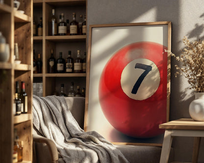Lucky Number 7 Ball Wall Art, Boho Minimalist Prints, Modern Retro Art, Digital Download for Home Decor