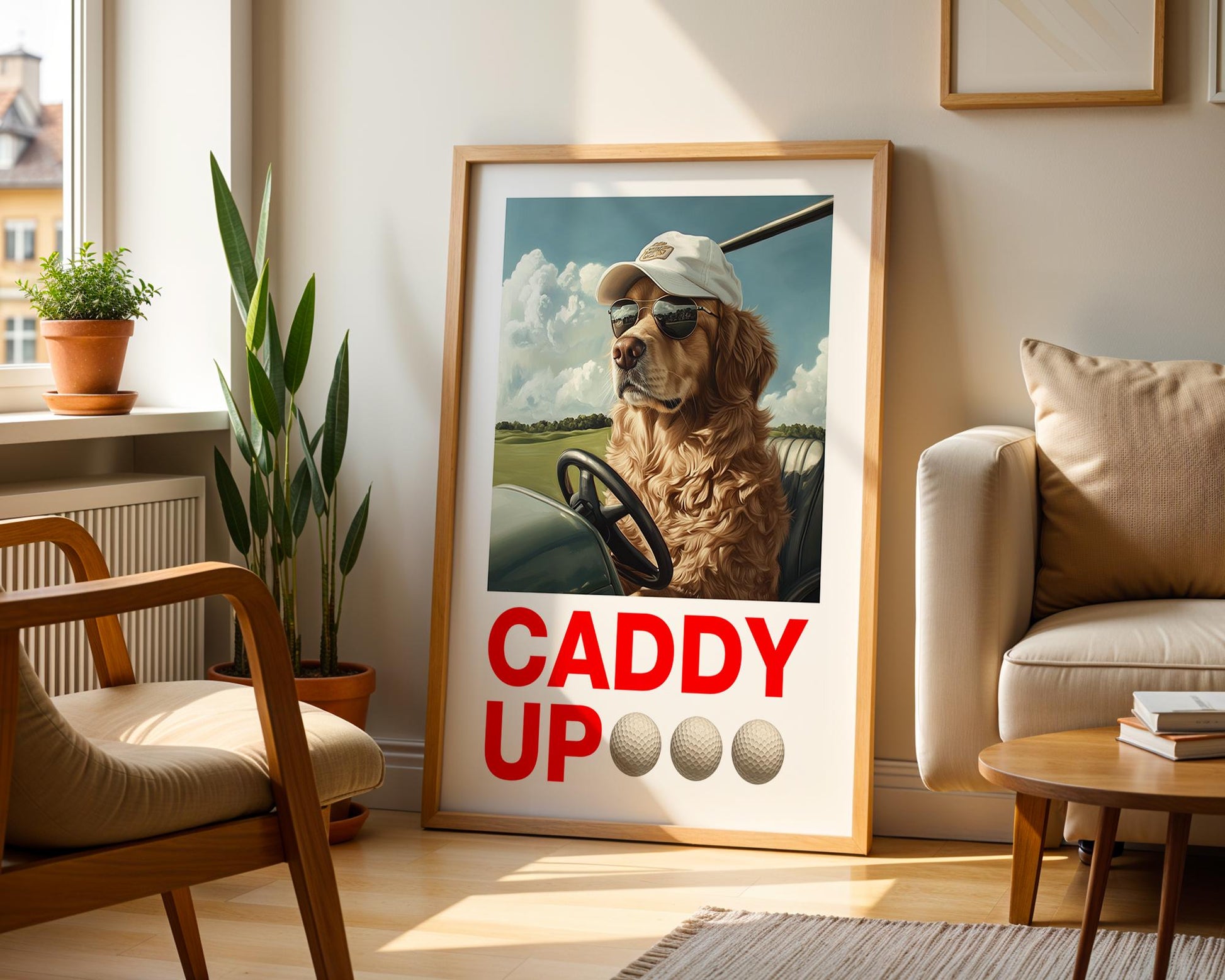 Golden Retriever Golf Art, Printable Dog Wall Decor, Golf Lover Gift, Nursery Art, Funny Golfing Print