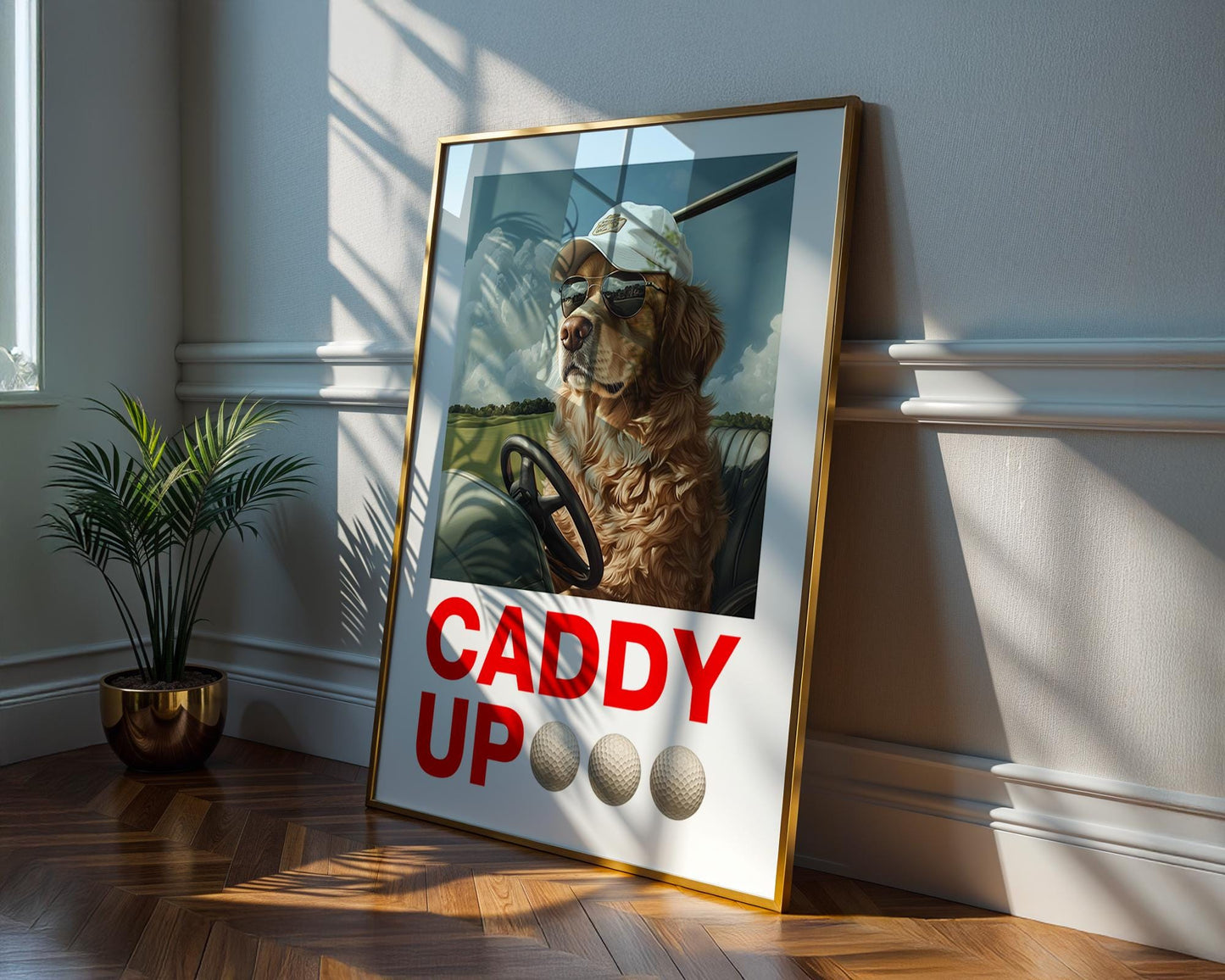 Golden Retriever Golf Art, Printable Dog Wall Decor, Golf Lover Gift, Nursery Art, Funny Golfing Print