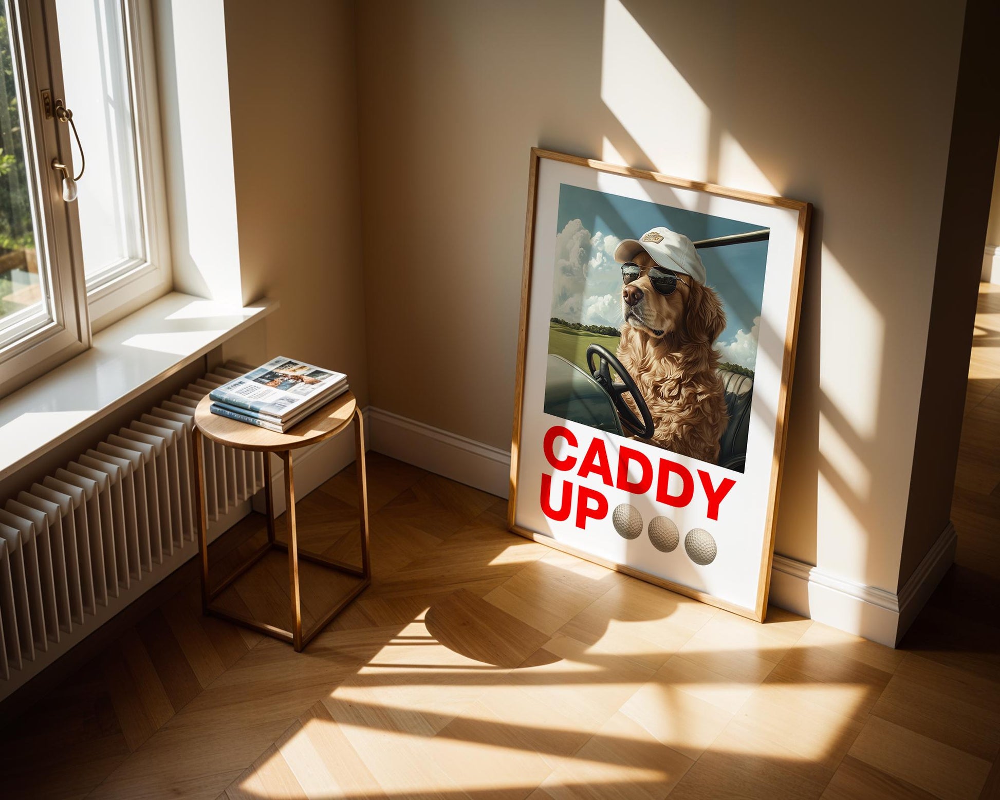 Golden Retriever Golf Art, Printable Dog Wall Decor, Golf Lover Gift, Nursery Art, Funny Golfing Print