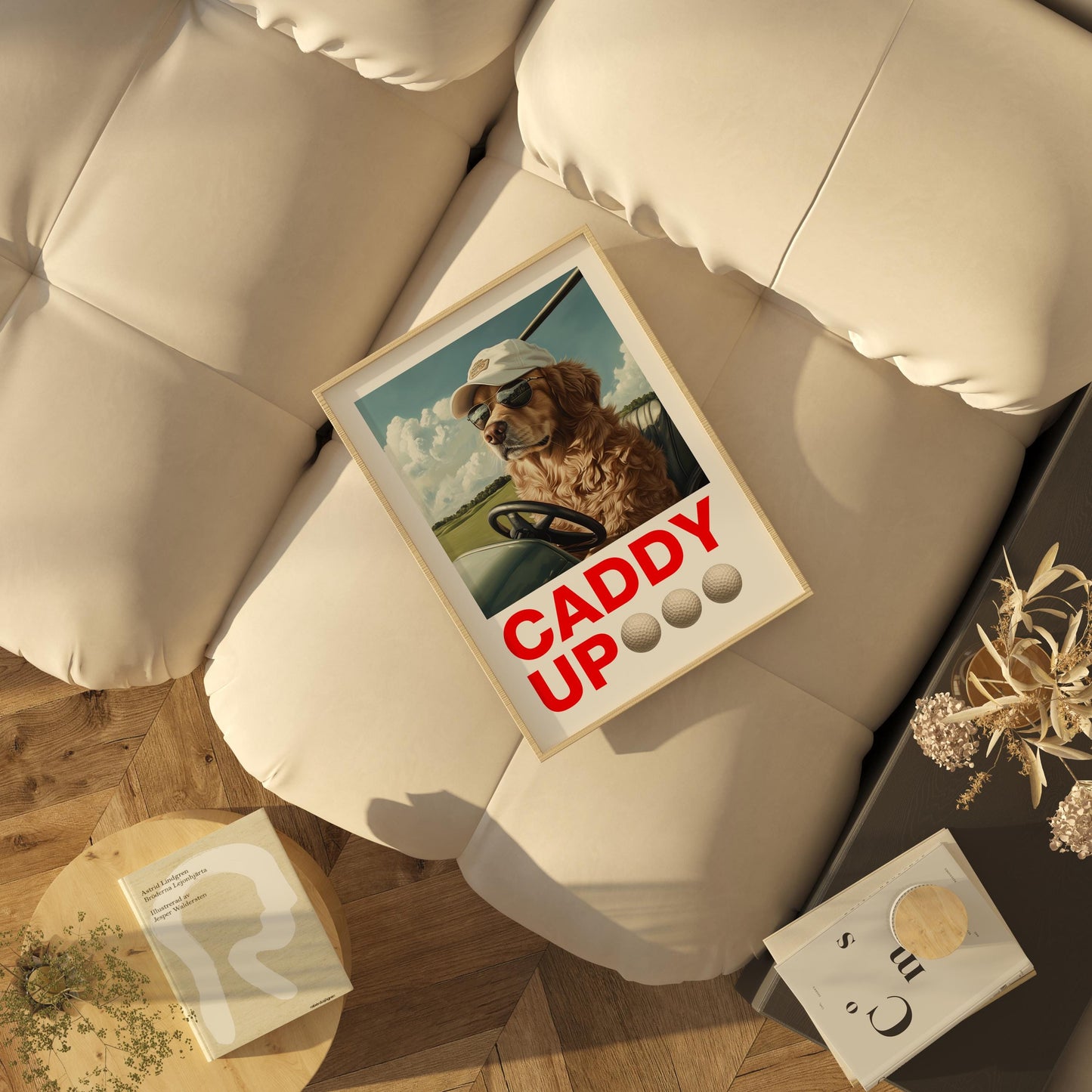 Golden Retriever Golf Art, Printable Dog Wall Decor, Golf Lover Gift, Nursery Art, Funny Golfing Print