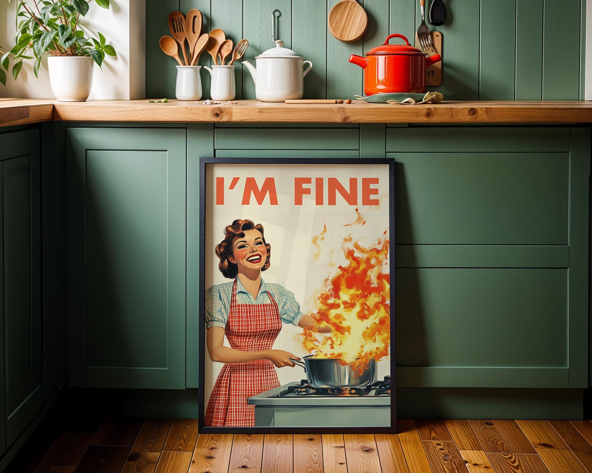“I’m Fine” Funny 50s Poster, Vintage Cooking Art