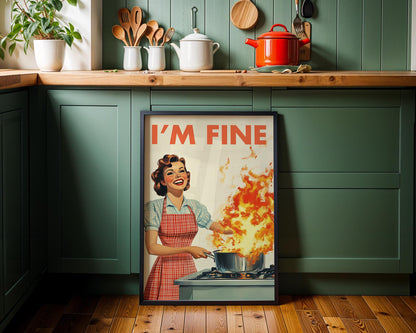 “I’m Fine” Funny 50s Poster, Vintage Cooking Art