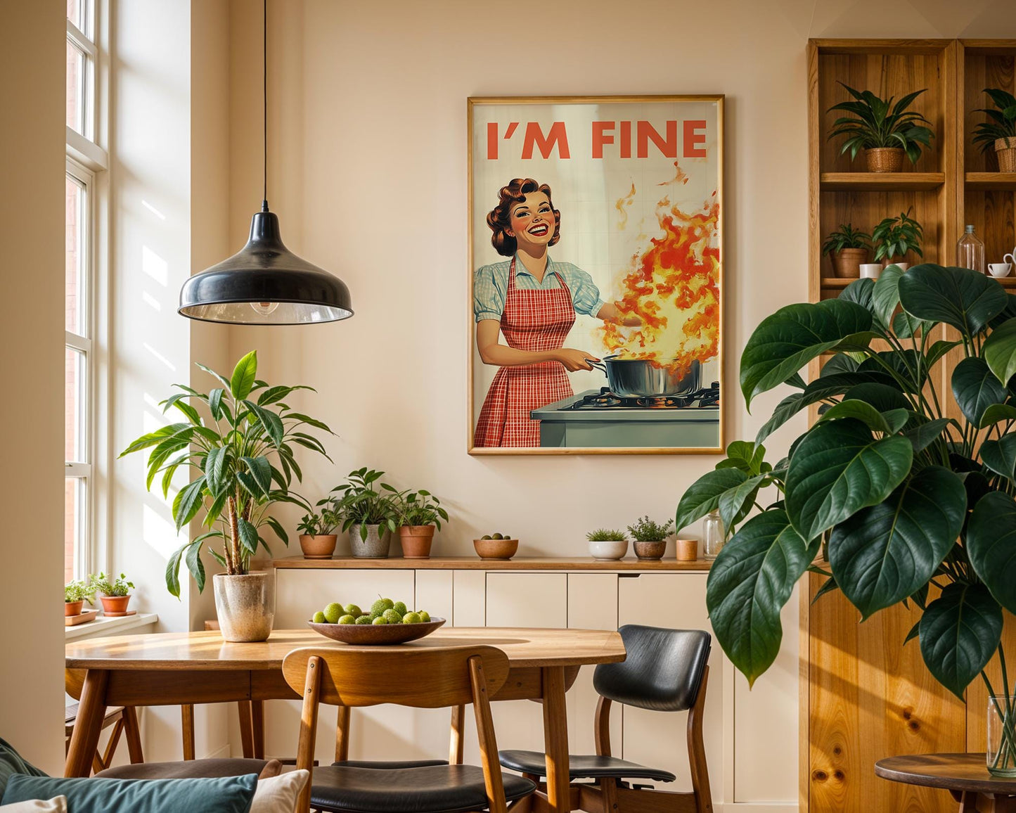 Retro Kitchen Print, Funny 50s Poster, Vintage Cooking Art, Humorous Kitchen Decor, Retro Wall Art Gift Ideas, “I’m Fine” Print